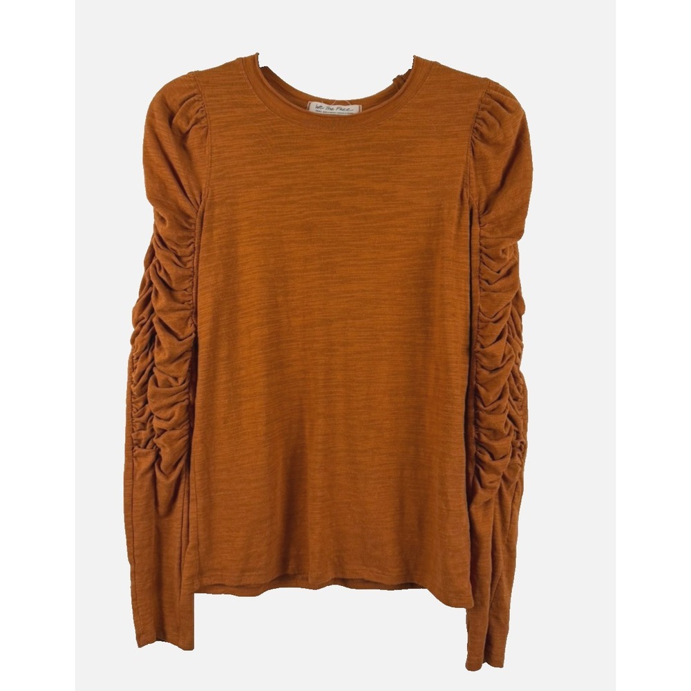 We The Free Free People Orange Ruched Sleeve Long Sleeve Knit Top Size Small